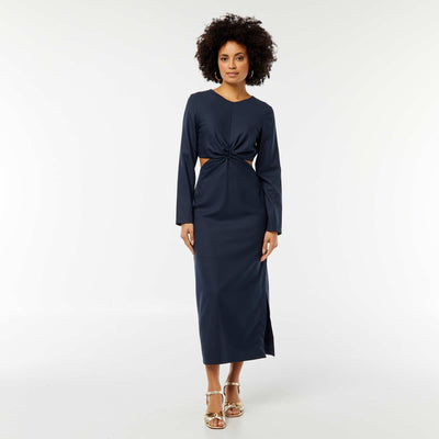 Robe midi effet twiste devant BLEU