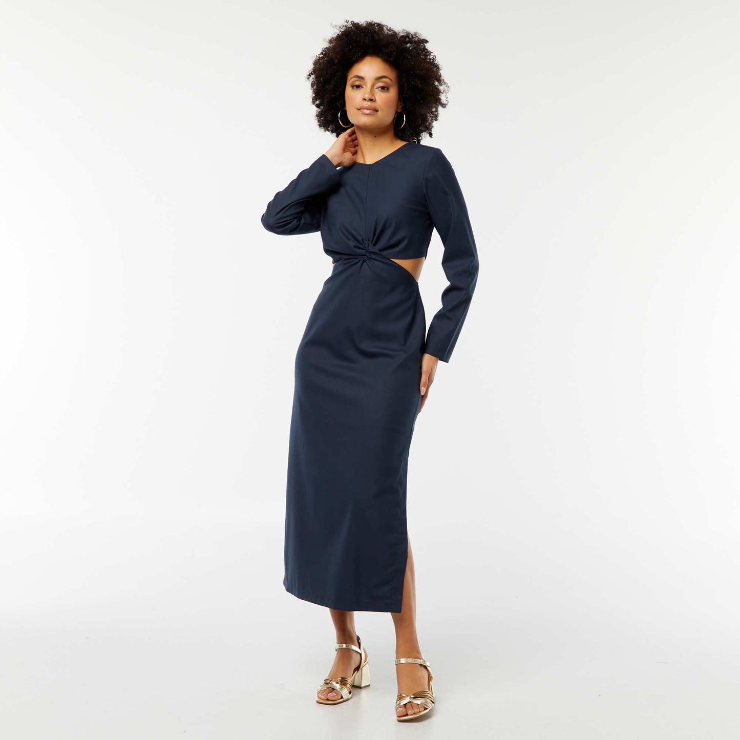 Robe midi effet twiste devant BLEU