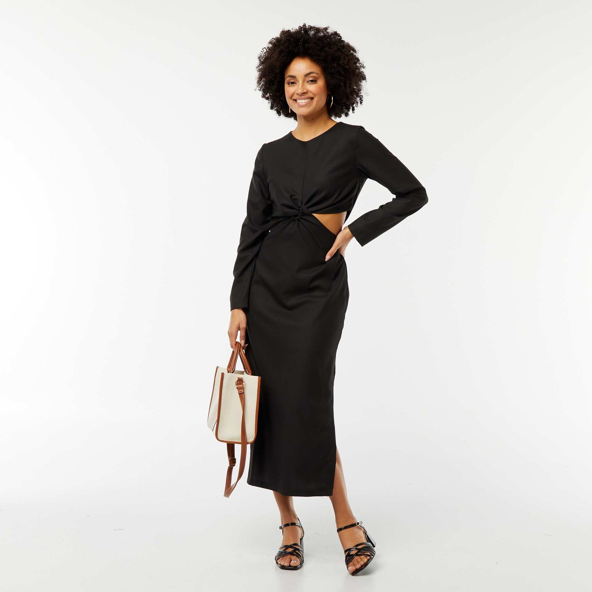Robe midi effet twiste devant NOIR