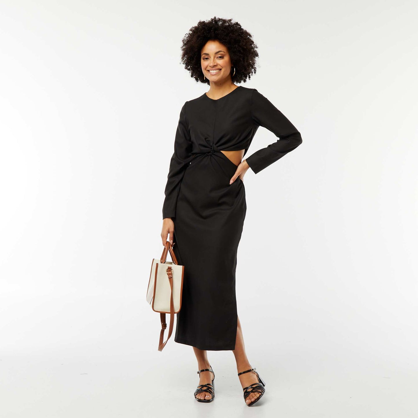 Robe midi effet twiste devant NOIR