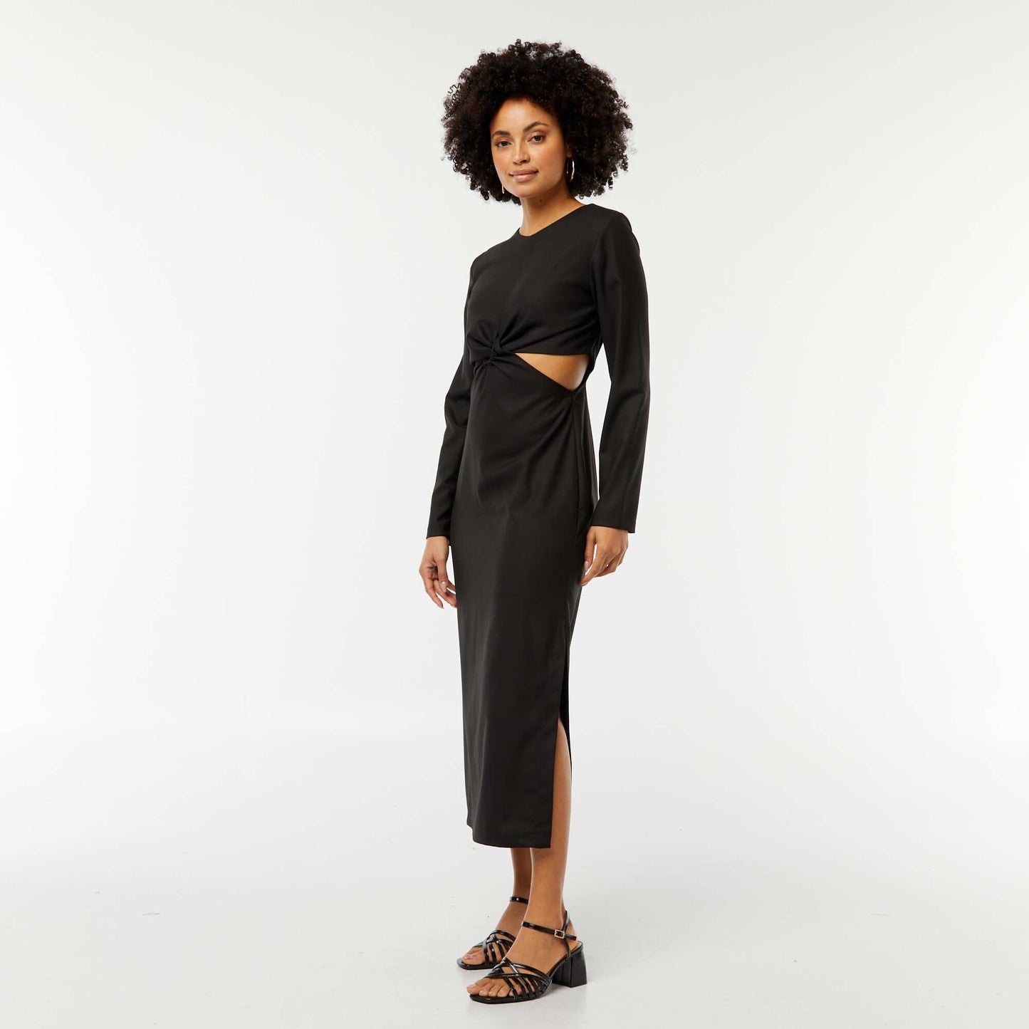 Robe midi effet twiste devant NOIR