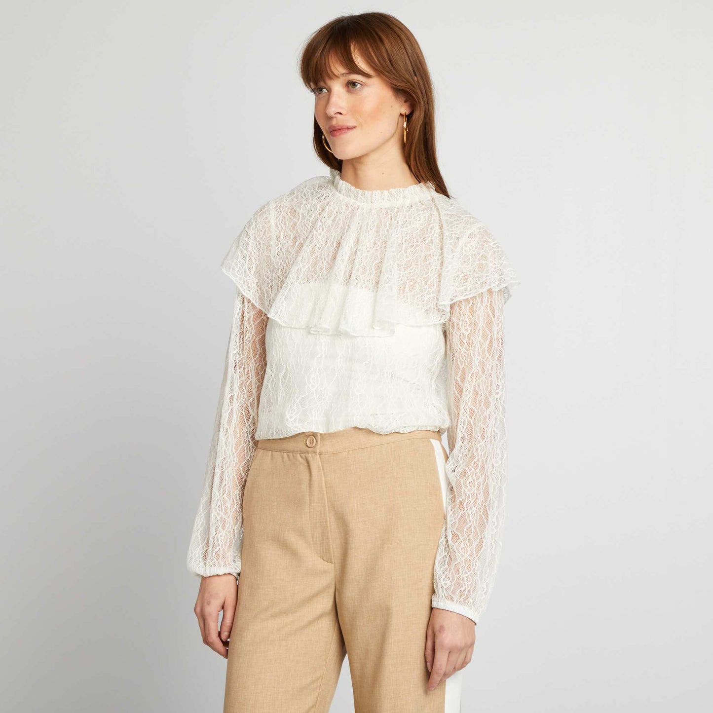 Blouse en dentelle volantée BLANC
