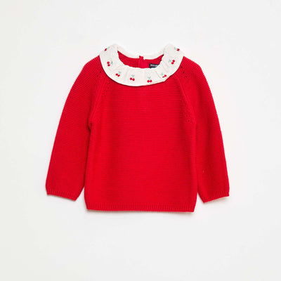 Pull point mousse avec col claudine ROUGE
