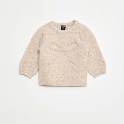 Pull en maille avec nœud fantaisie devant BEIGE