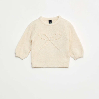 Pull en maille avec nœud fantaisie devant BLANC