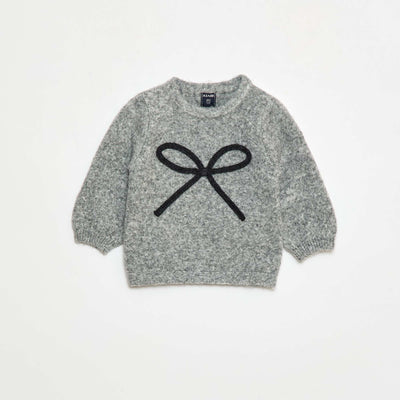 Pull en maille avec nœud fantaisie devant GRIS