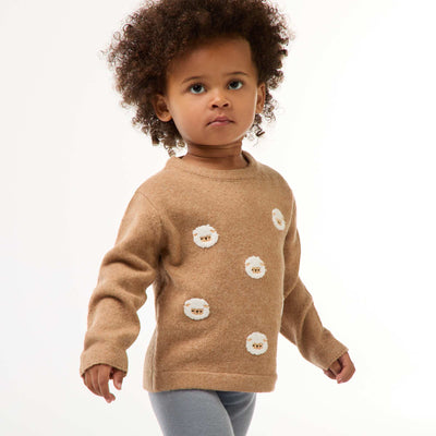 Pull à col rond avec broderies BEIGE