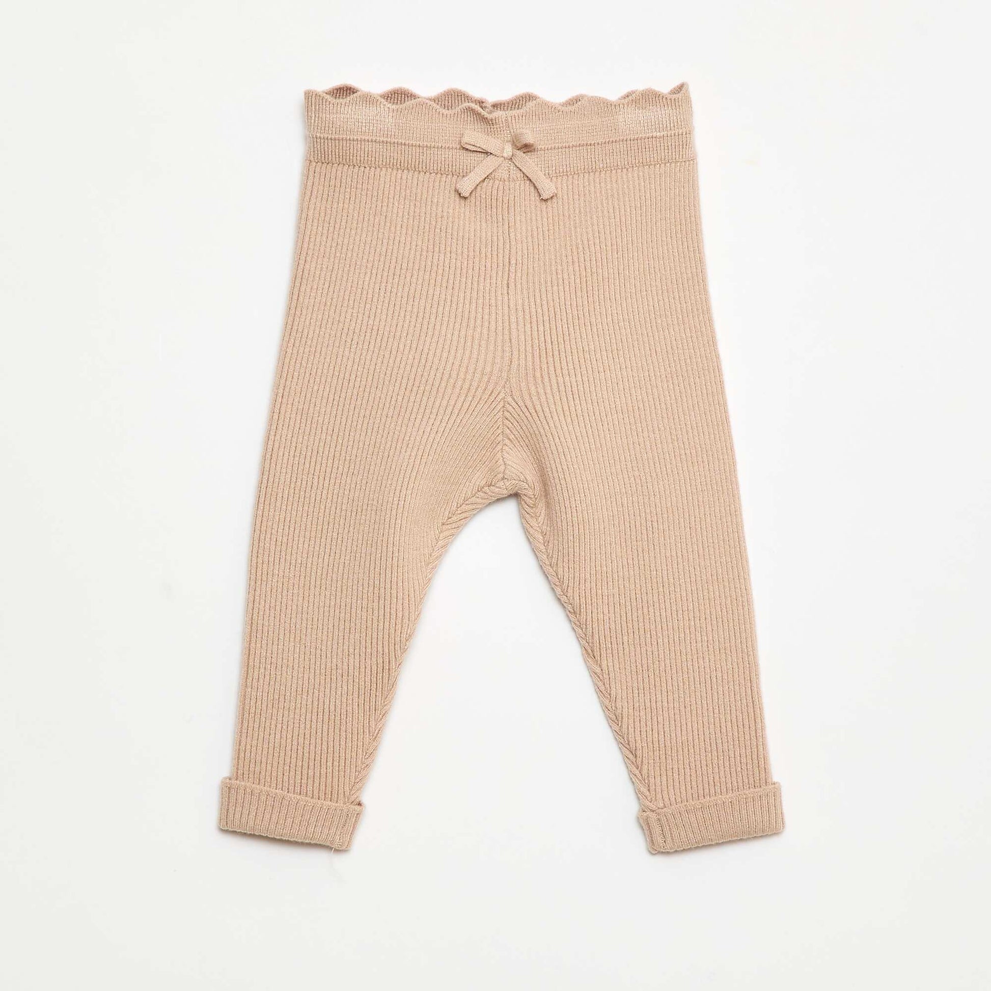 Legging côtelé avec nœud fantaisie BEIGE