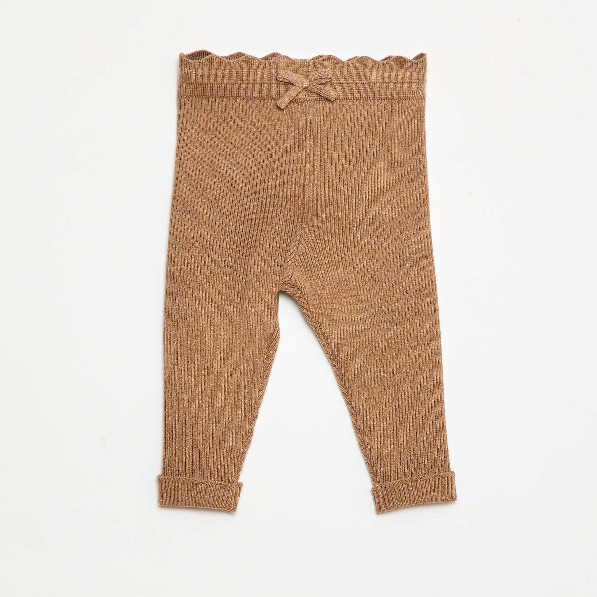 Legging côtelé avec nœud fantaisie MARRON