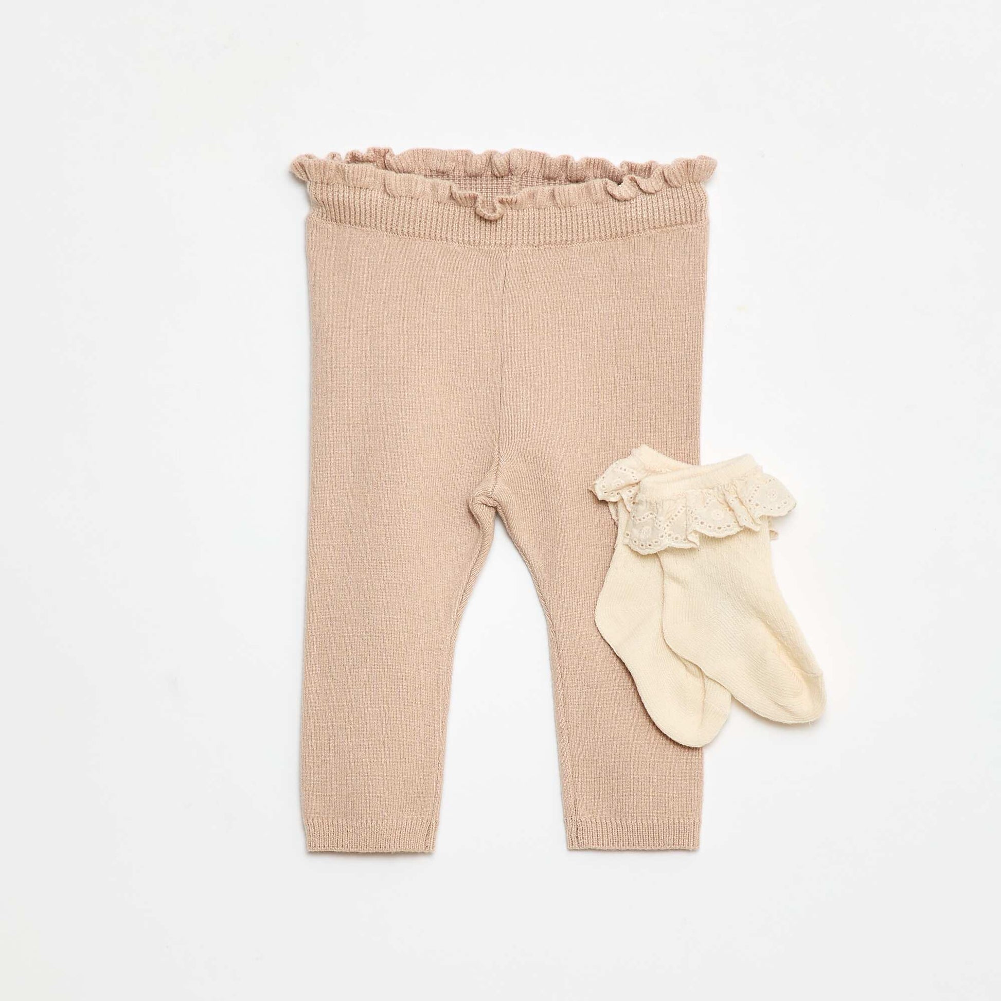 Ensemble Legging fantaisie + chaussette en dentelle BEIGE
