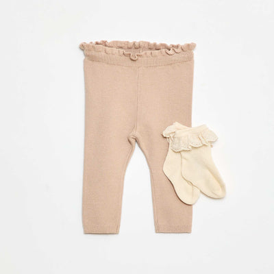 Ensemble Legging fantaisie + chaussette en dentelle BEIGE