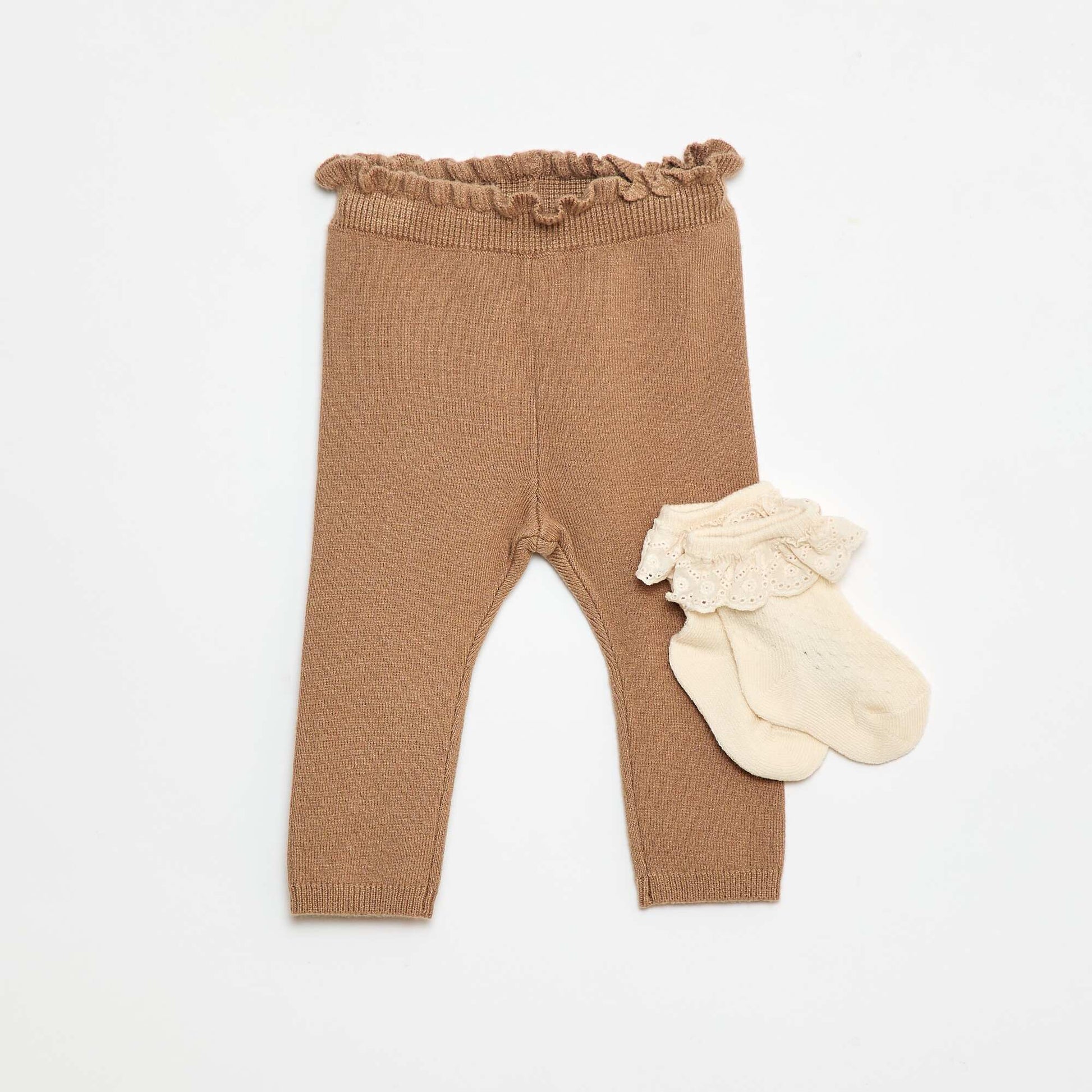 Ensemble Legging fantaisie + chaussette en dentelle MARRON