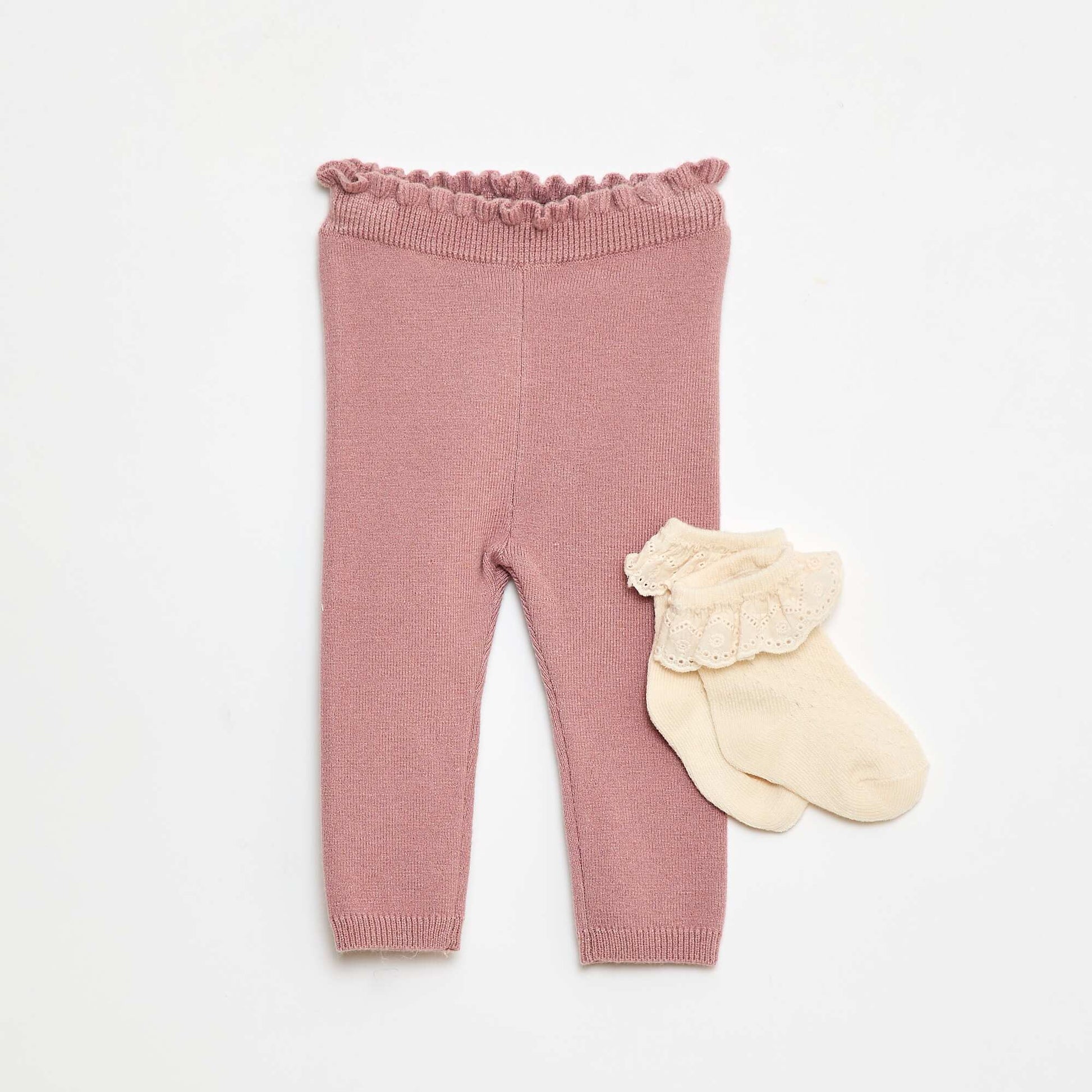 Ensemble Legging fantaisie + chaussette en dentelle ROSE