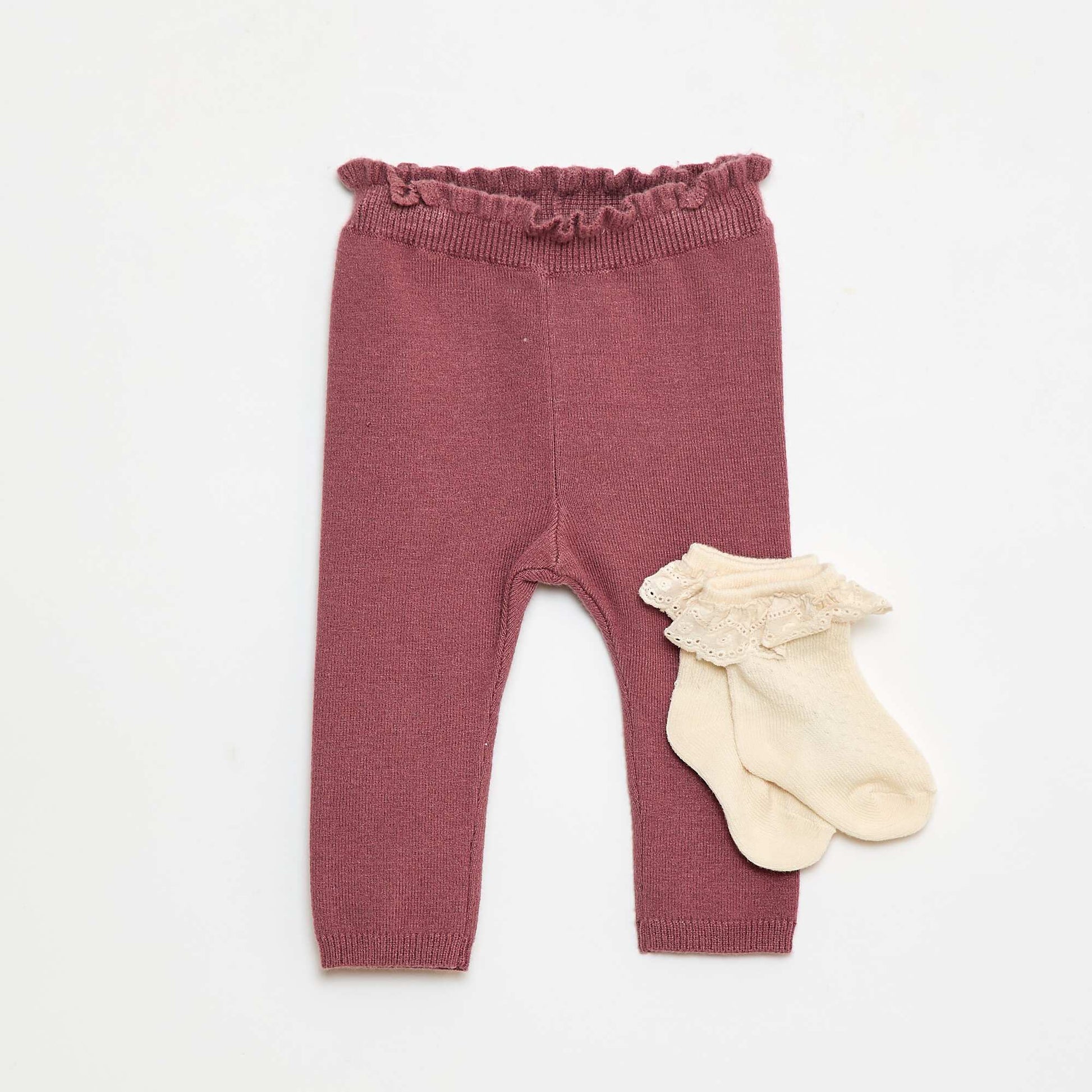 Ensemble Legging fantaisie + chaussette en dentelle ROSE