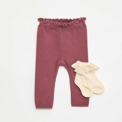 Ensemble Legging fantaisie + chaussette en dentelle ROSE