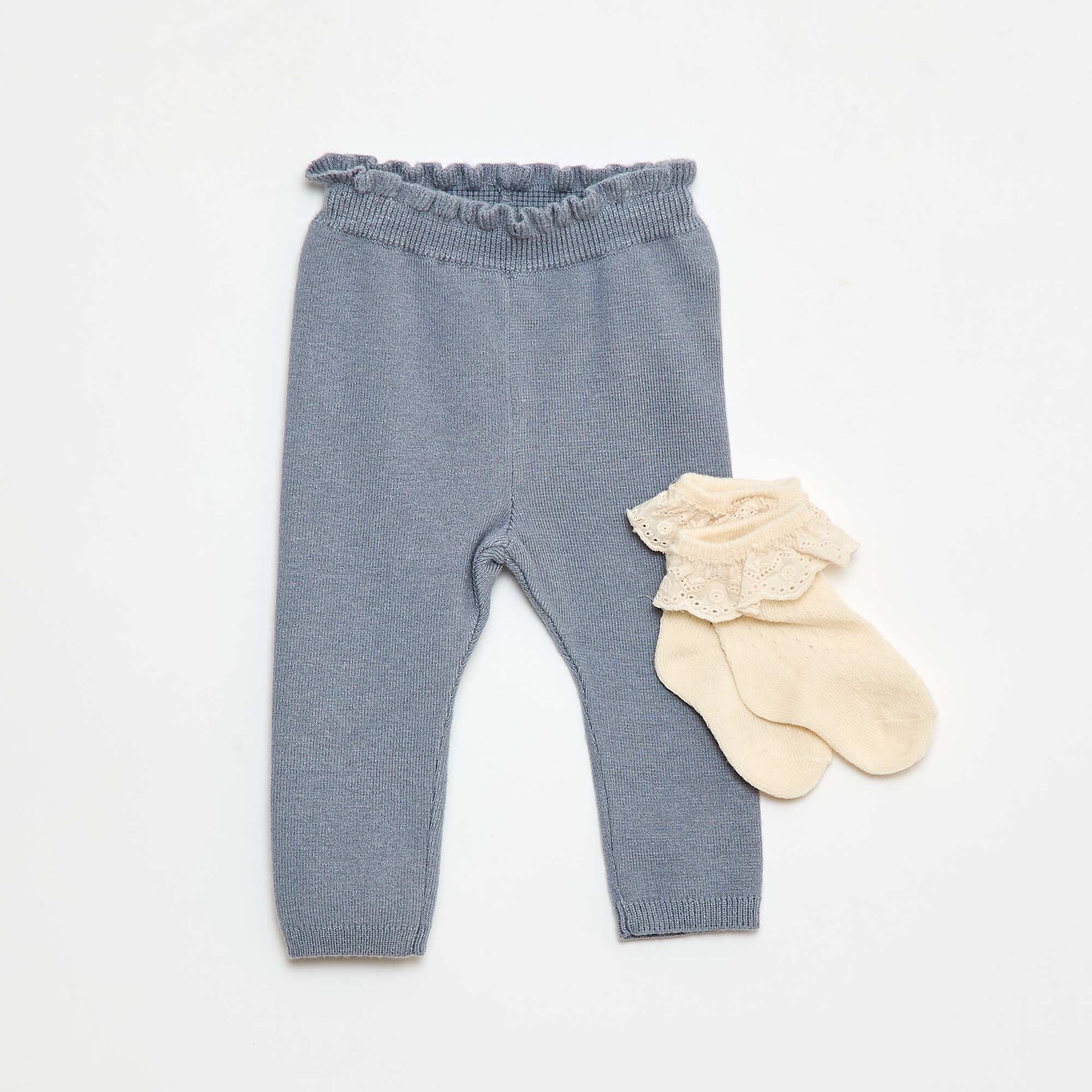 Ensemble Legging fantaisie + chaussette en dentelle BLEU