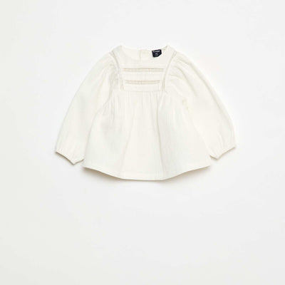 Blouse en dobby avec empiècement dentelle CRèME