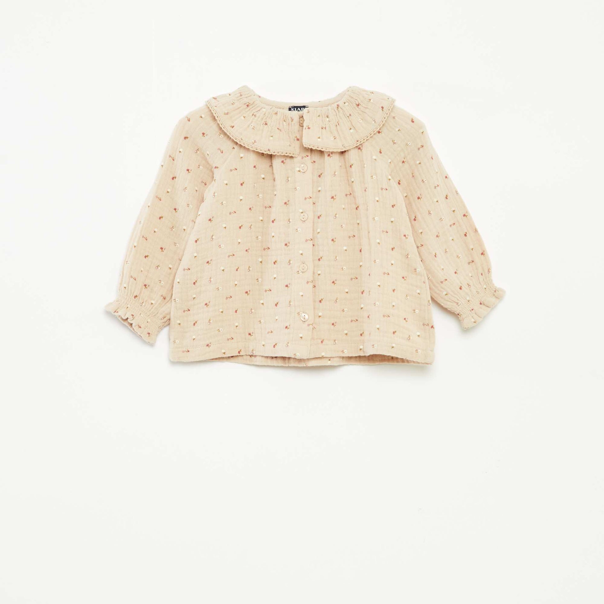 Blouse en gaze de coton avec col claudine BEIGE