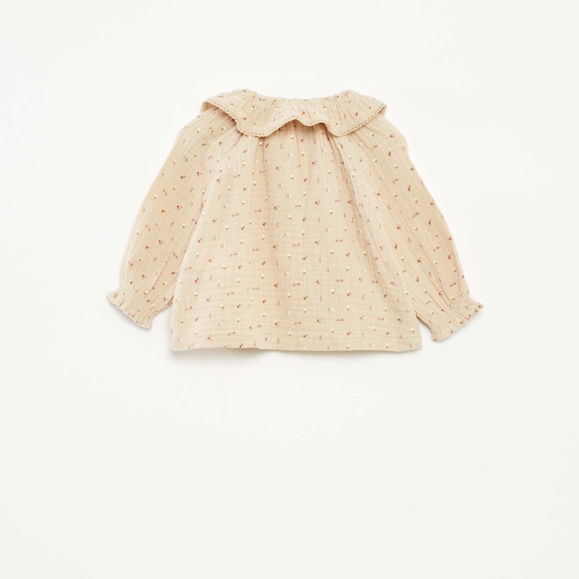 Blouse en gaze de coton avec col claudine BEIGE