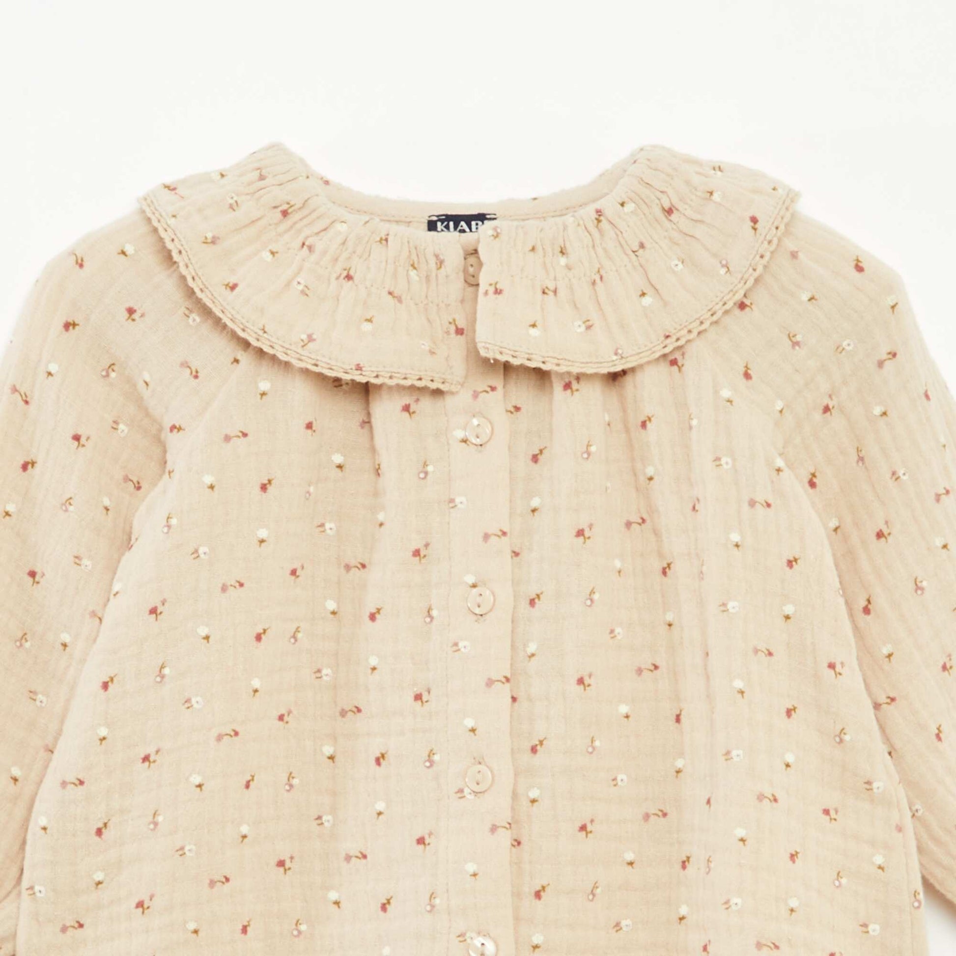 Blouse en gaze de coton avec col claudine BEIGE