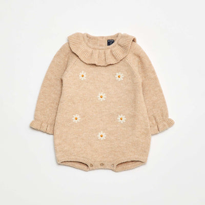Combinaison en maille brodée BEIGE