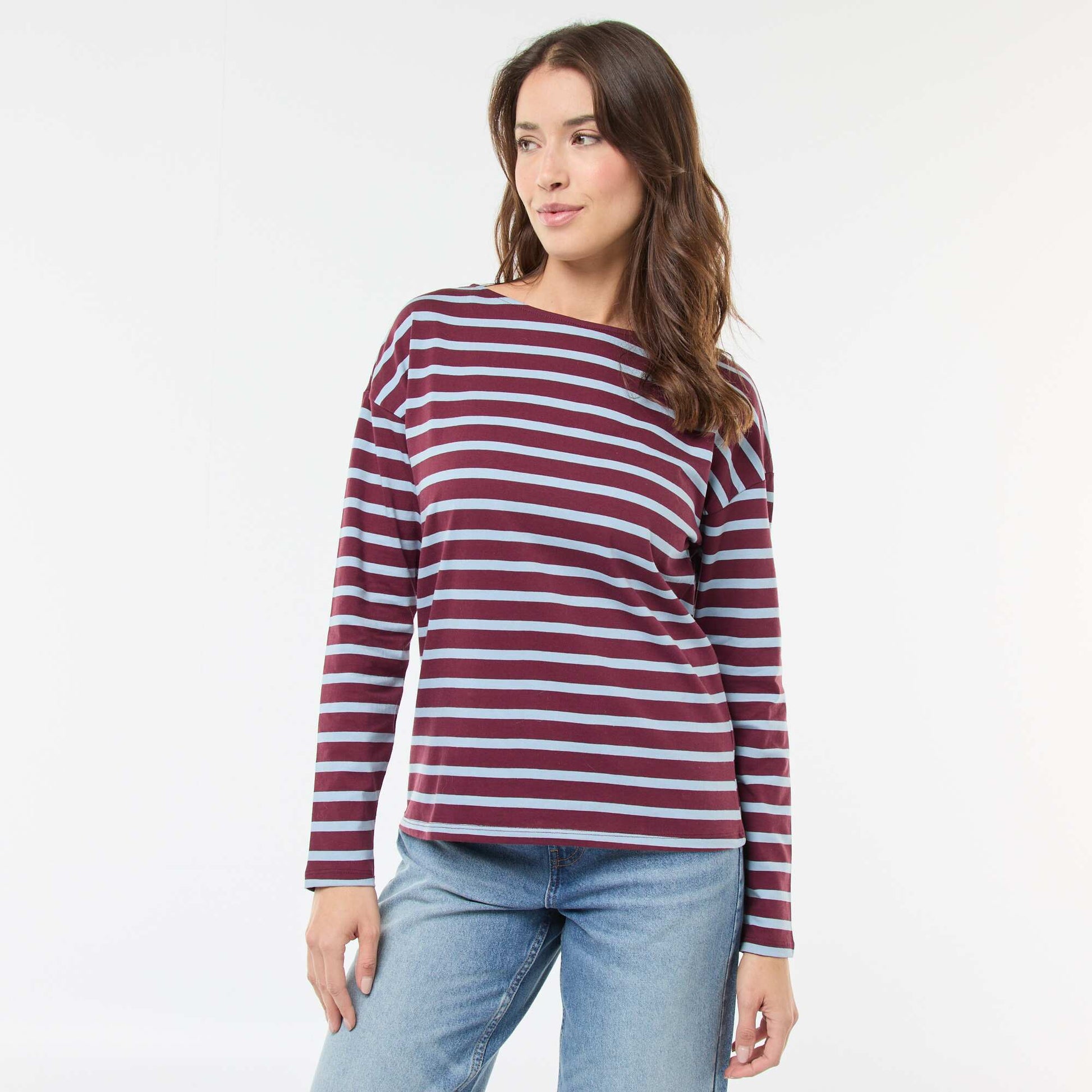 T-shirt en jersey à manches longues à motif rayé ROUGE