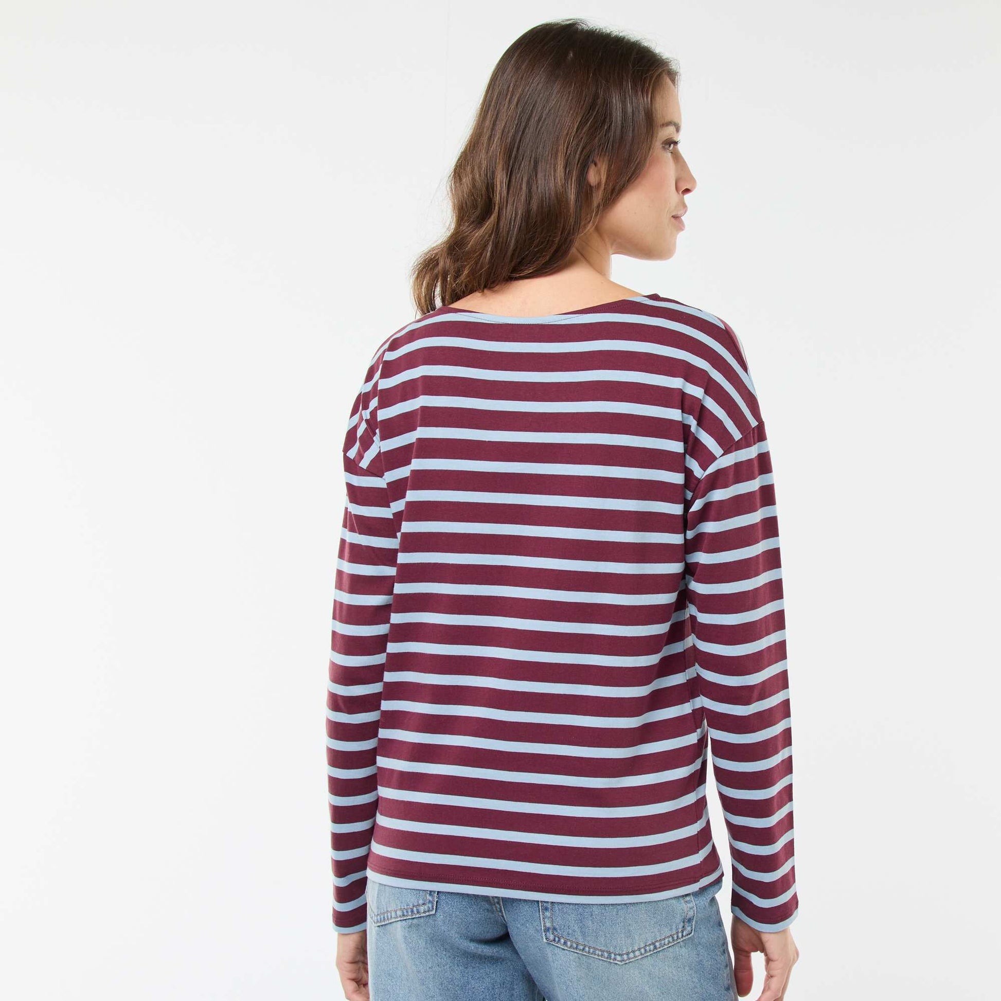 T-shirt en jersey à manches longues à motif rayé ROUGE