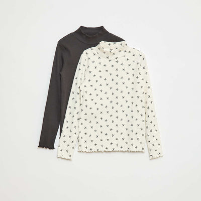 Lot de 2 sous-pull côtelés GRIS/BLANC