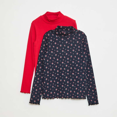 Lot de 2 sous-pull côtelés BLEU/ROUGE
