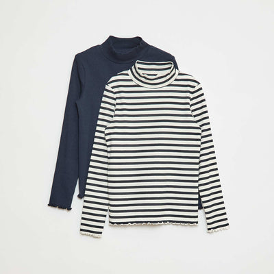 Lot de 2 sous-pull côtelés BLANC/BLEU