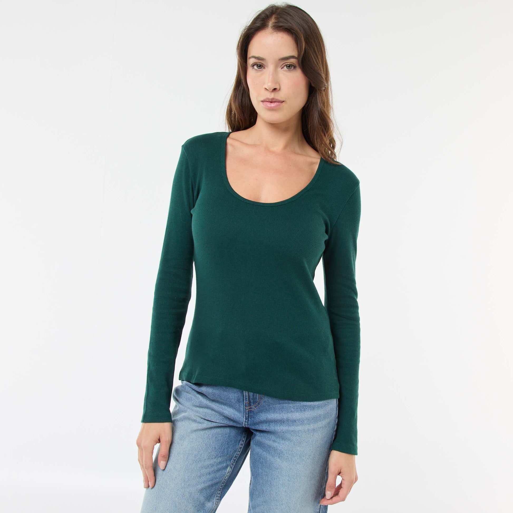 T-shirt côtelé à manches longues VERT