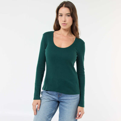 T-shirt côtelé à manches longues VERT