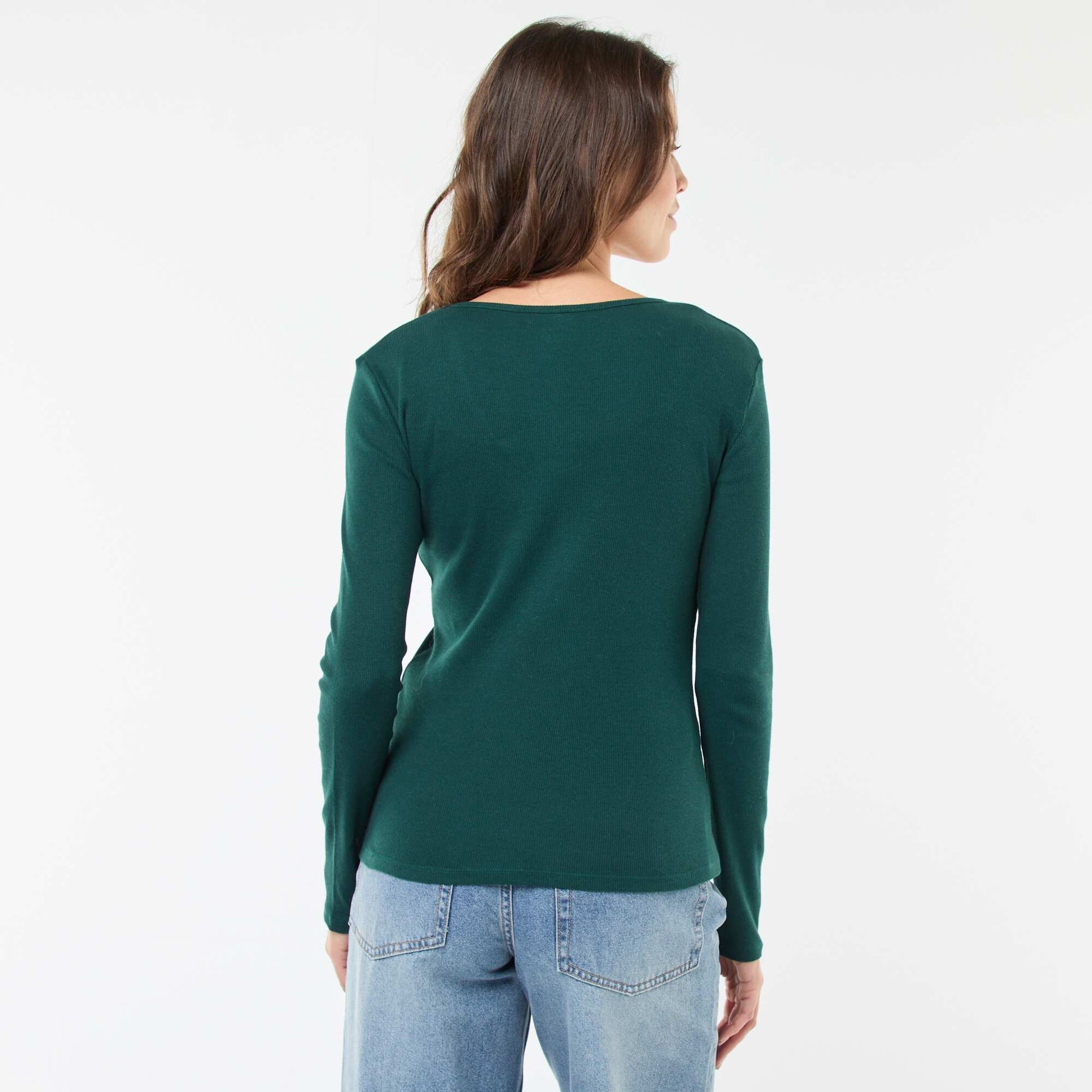 T-shirt côtelé à manches longues VERT