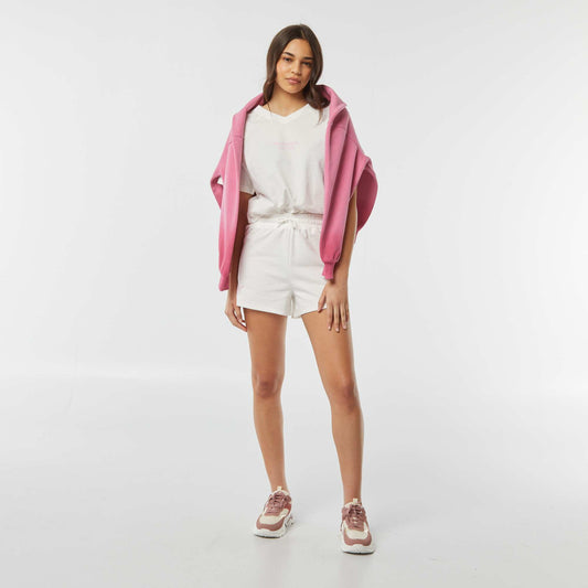 Short en molleton fin avec petit imprimé BLANC
