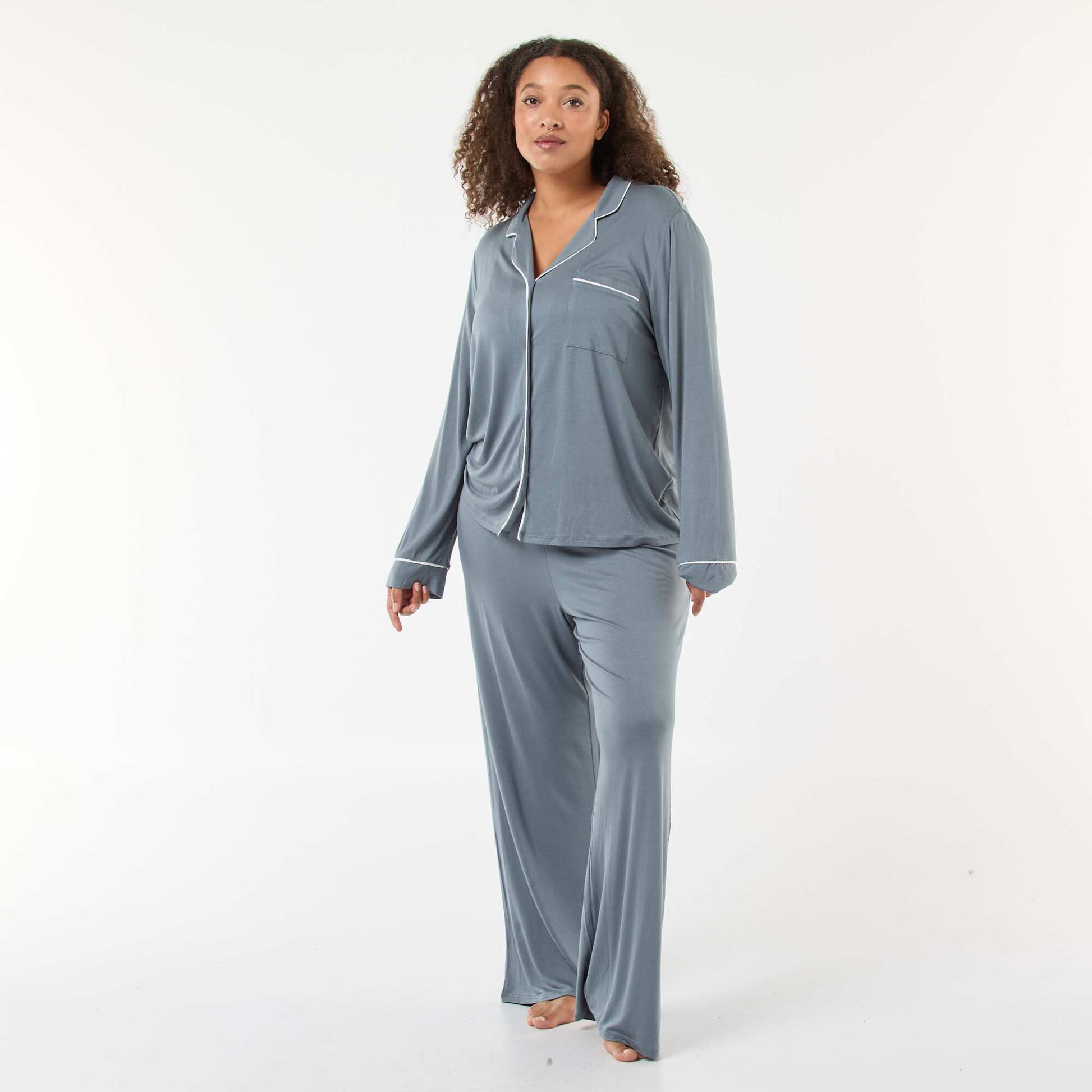 Ensemble pyjama long chemisier + pantalon - 2 pièces GRIS
