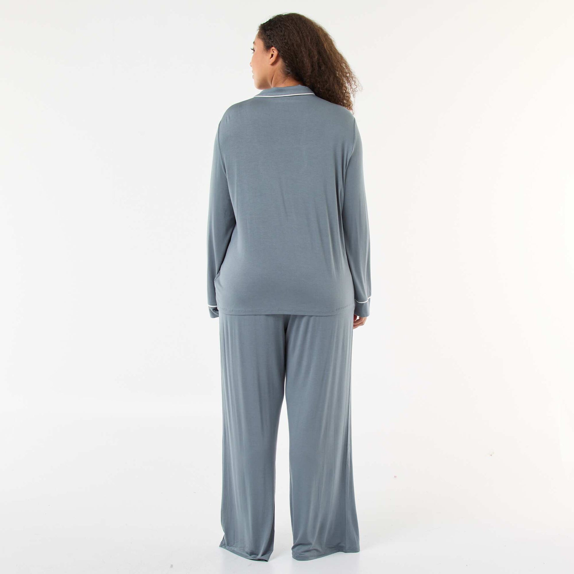 Ensemble pyjama long chemisier + pantalon - 2 pièces GRIS