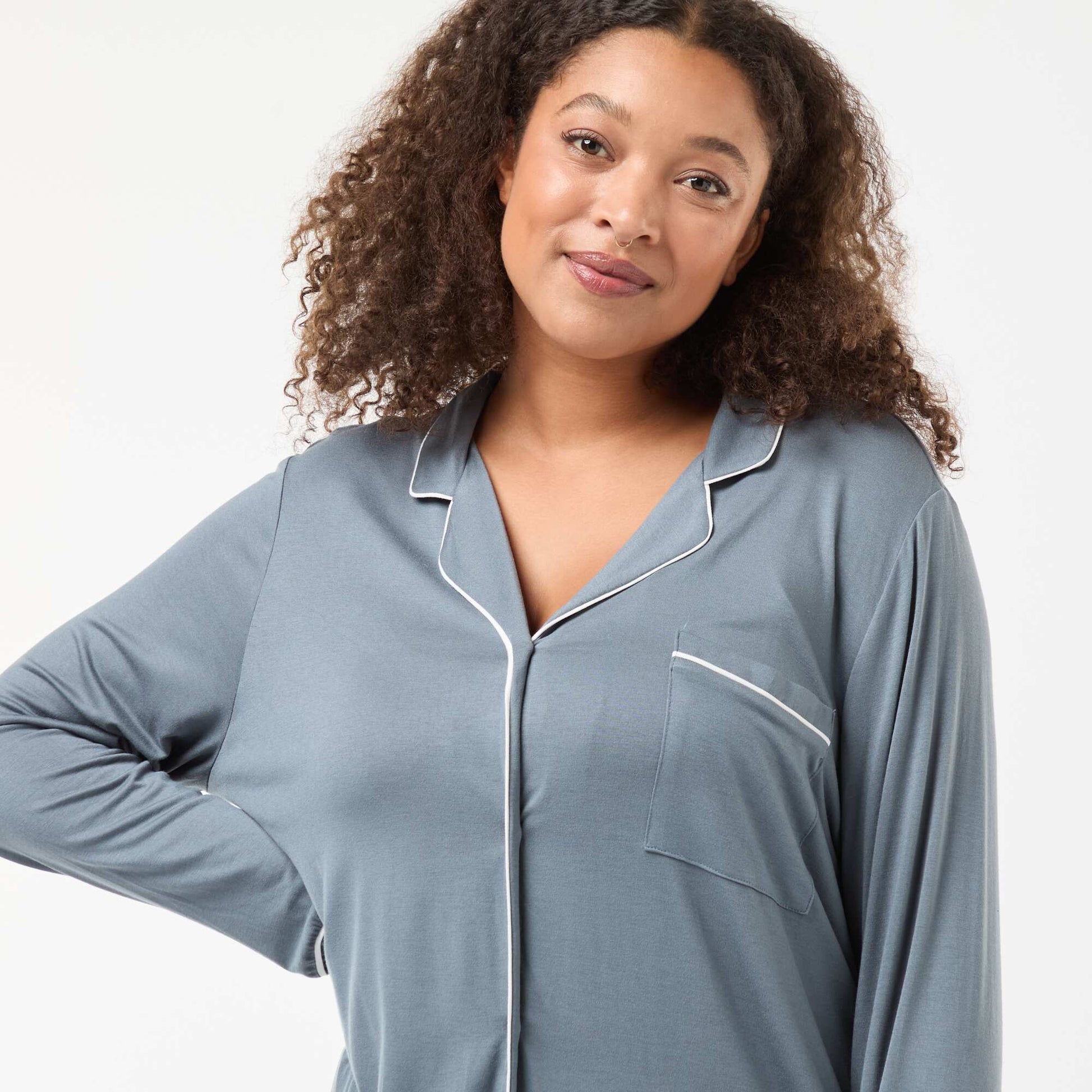 Ensemble pyjama long chemisier + pantalon - 2 pièces GRIS