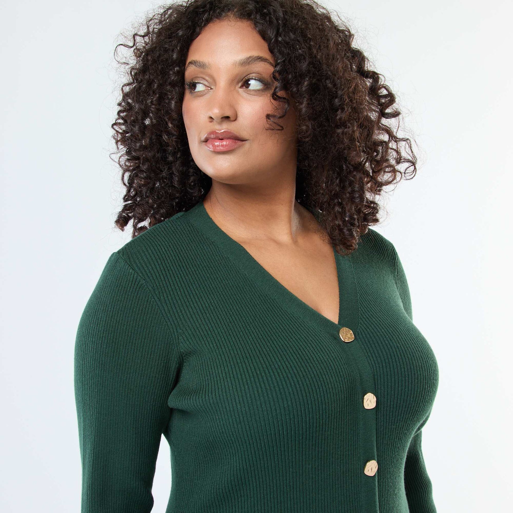 Robe longue côtelée avec boutonnage doré VERT