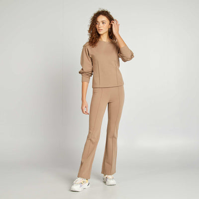 Pantalon flare en maille stretch BEIGE