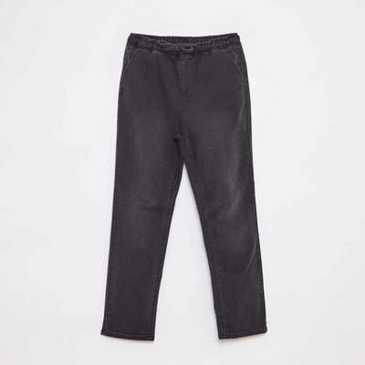 Pantalon jogger en denim avec taille élastiquée GRIS