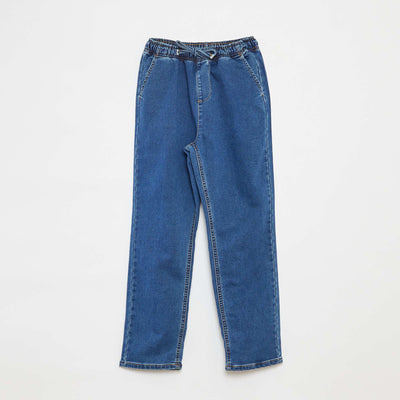 Pantalon jogger en denim avec taille élastiquée BLEU
