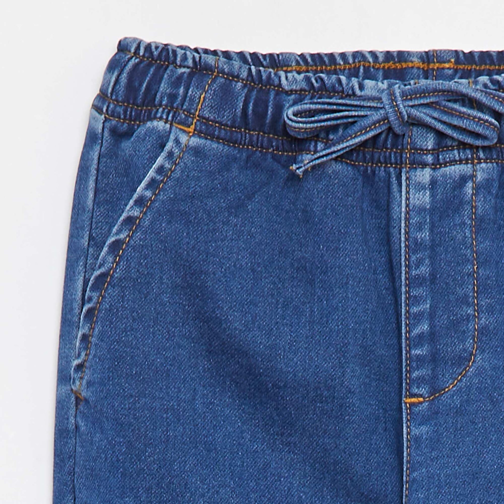 Pantalon jogger en denim avec taille élastiquée BLEU