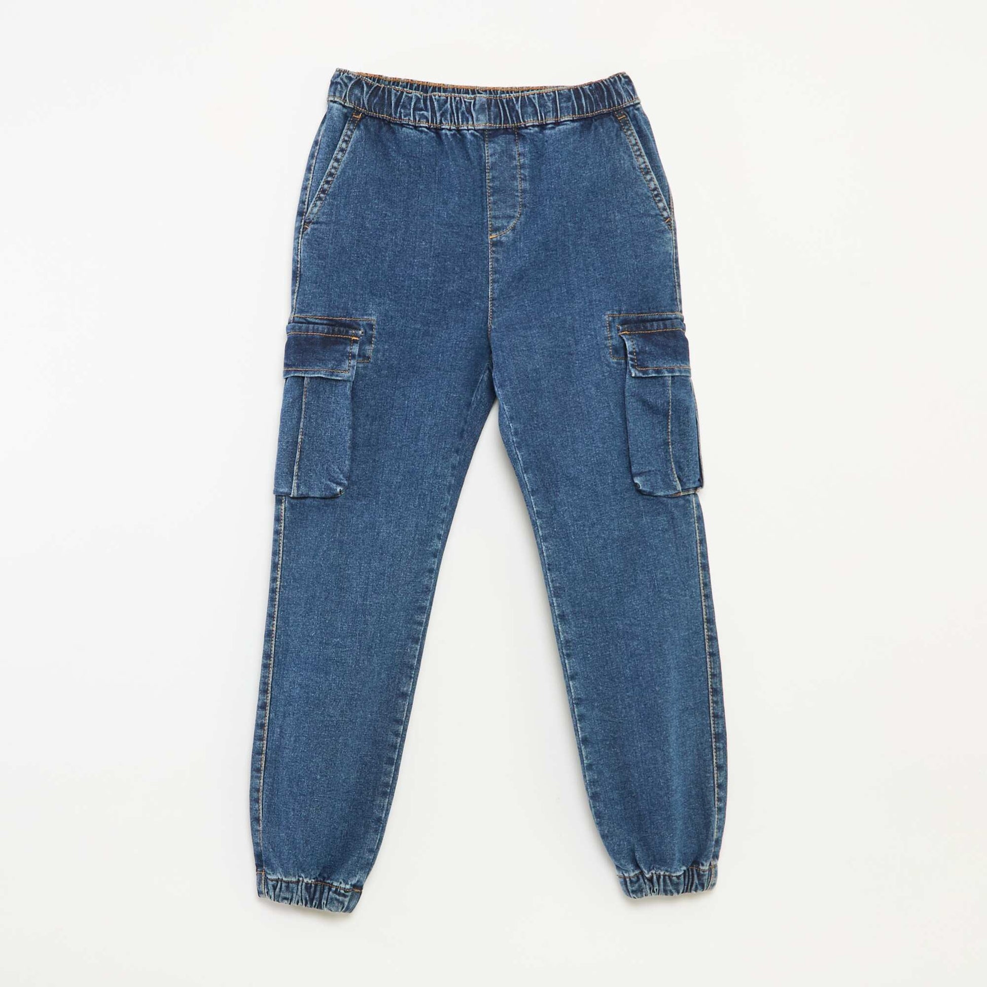 Pantalon multipoches en denim stretch - Coupe + confortable BLEU