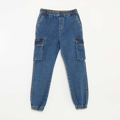 Pantalon multipoches en denim stretch - Coupe + confortable BLEU
