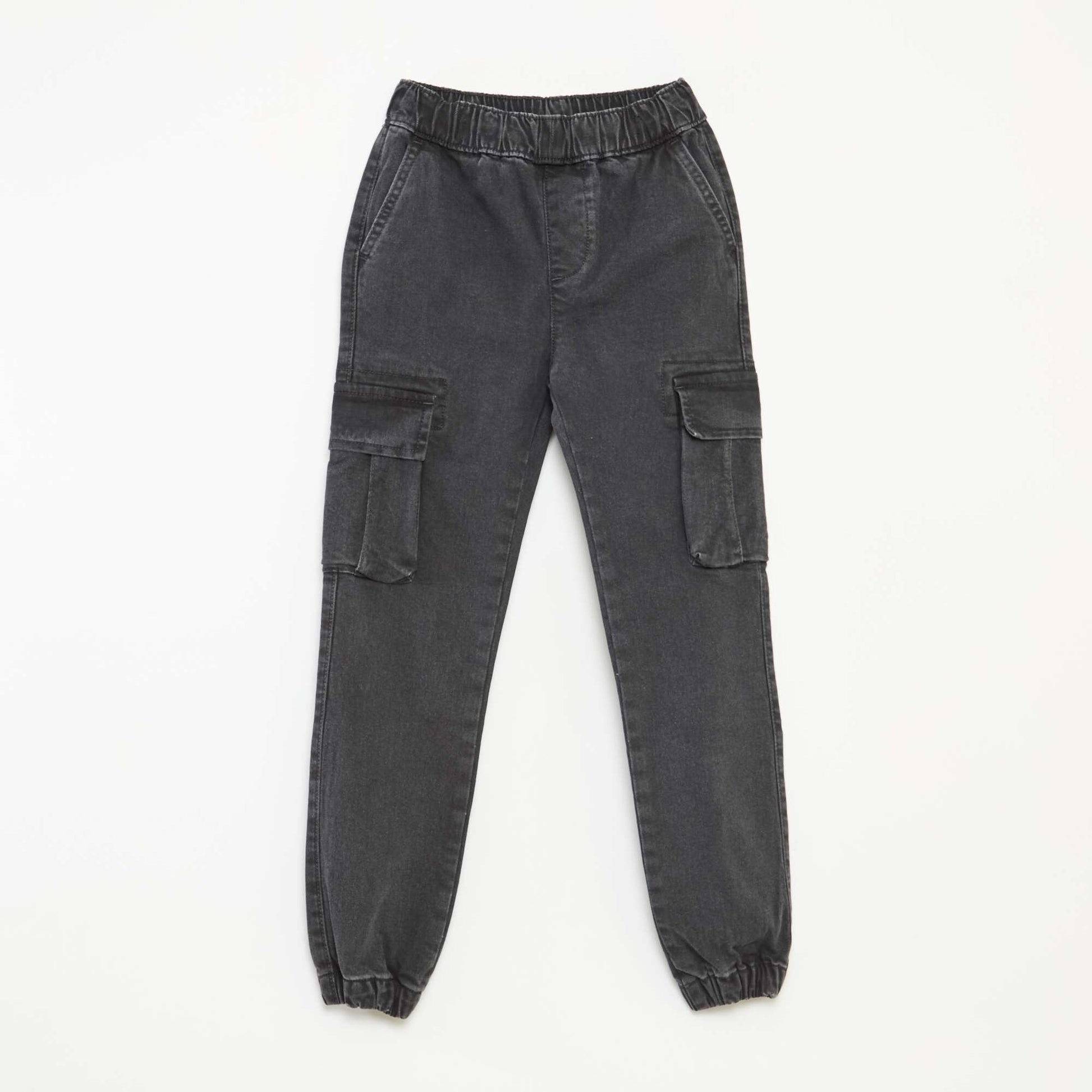 Pantalon multipoches en denim stretch - Coupe + ajustée GRIS