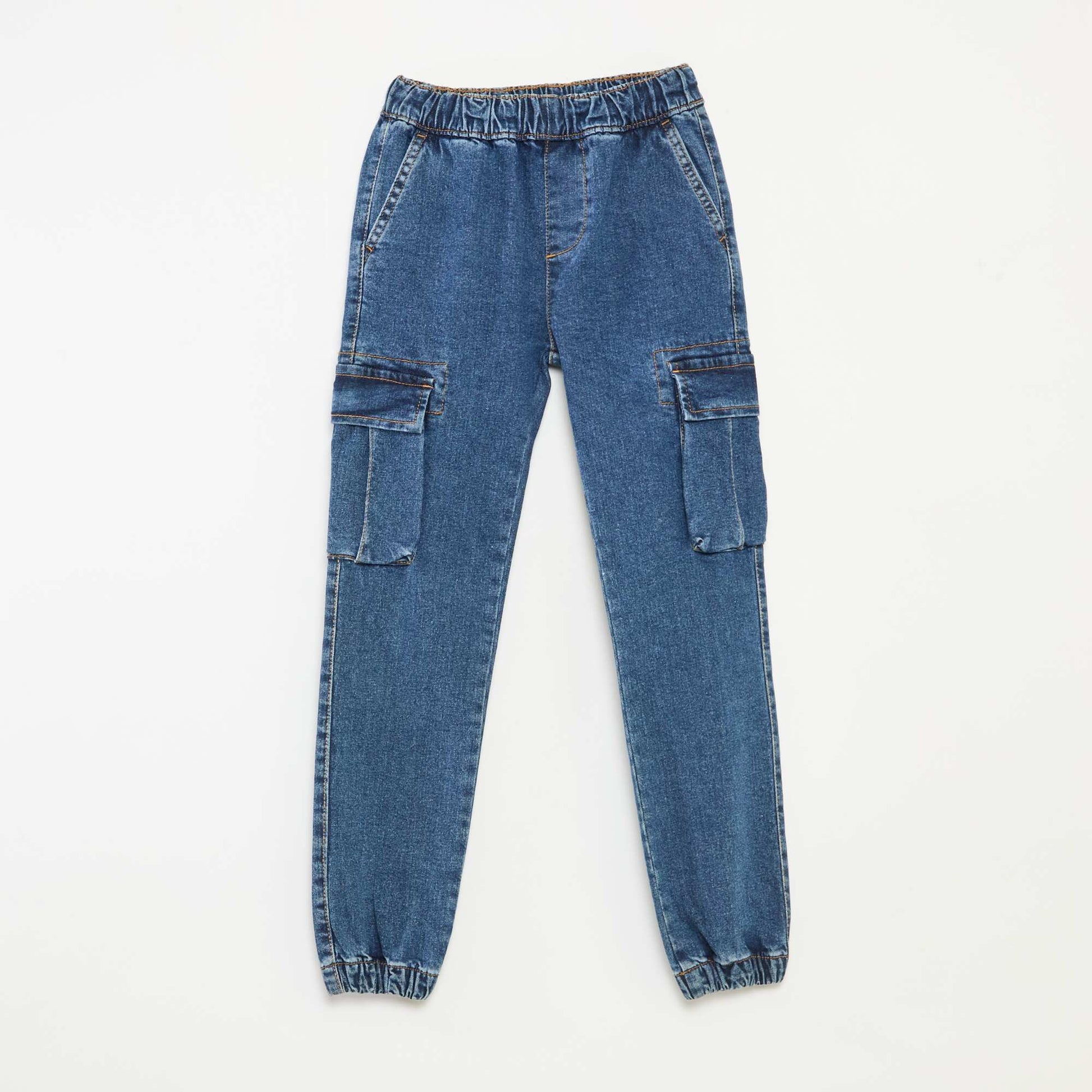 Pantalon multipoches en denim stretch - Coupe + ajustée BLEU
