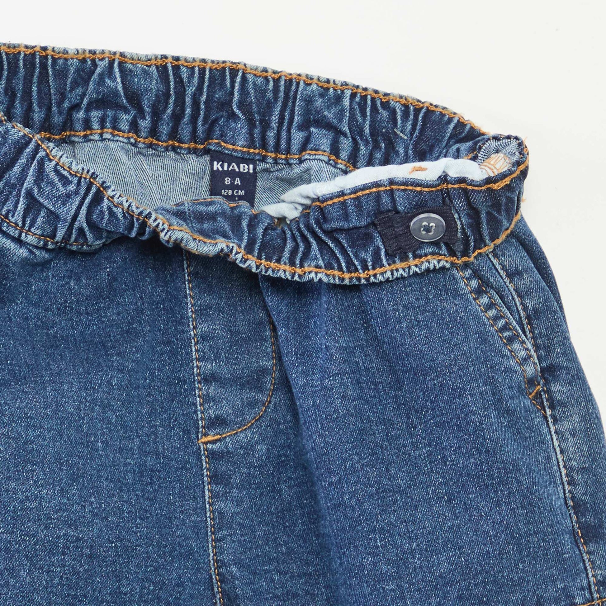 Pantalon multipoches en denim stretch - Coupe + ajustée BLEU