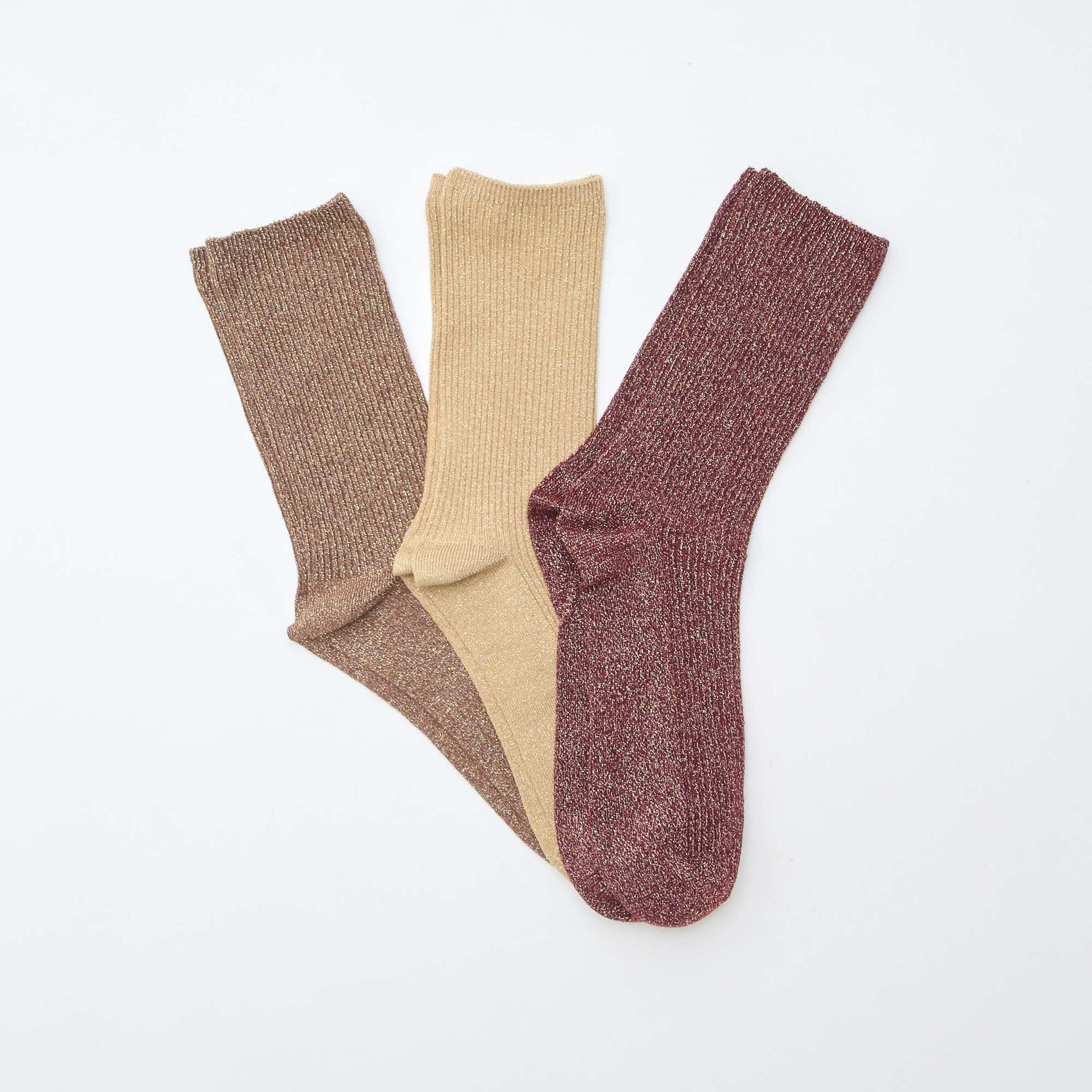 Lot de 3 chaussettes fantaisie en coton MARRON