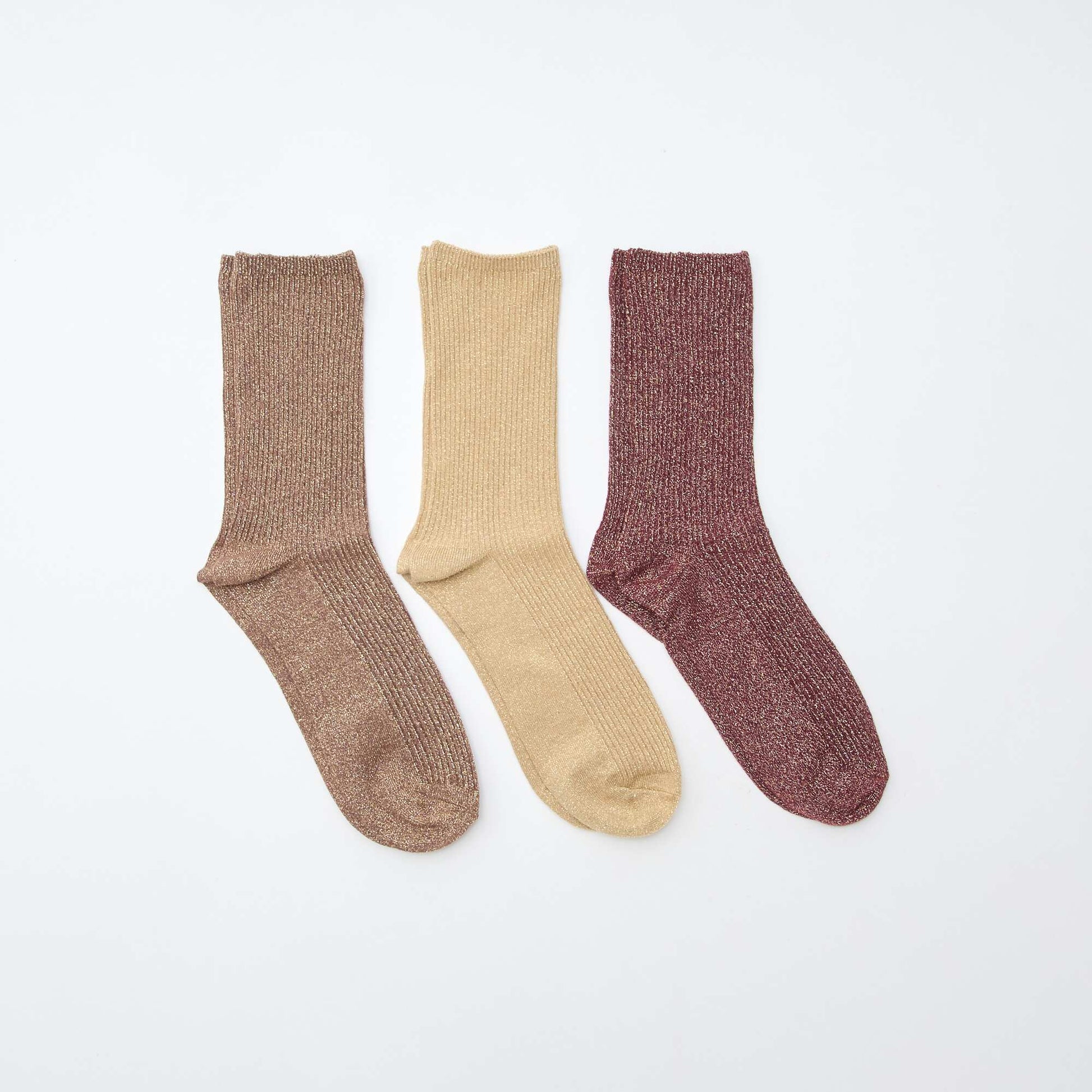 Lot de 3 chaussettes fantaisie en coton MARRON