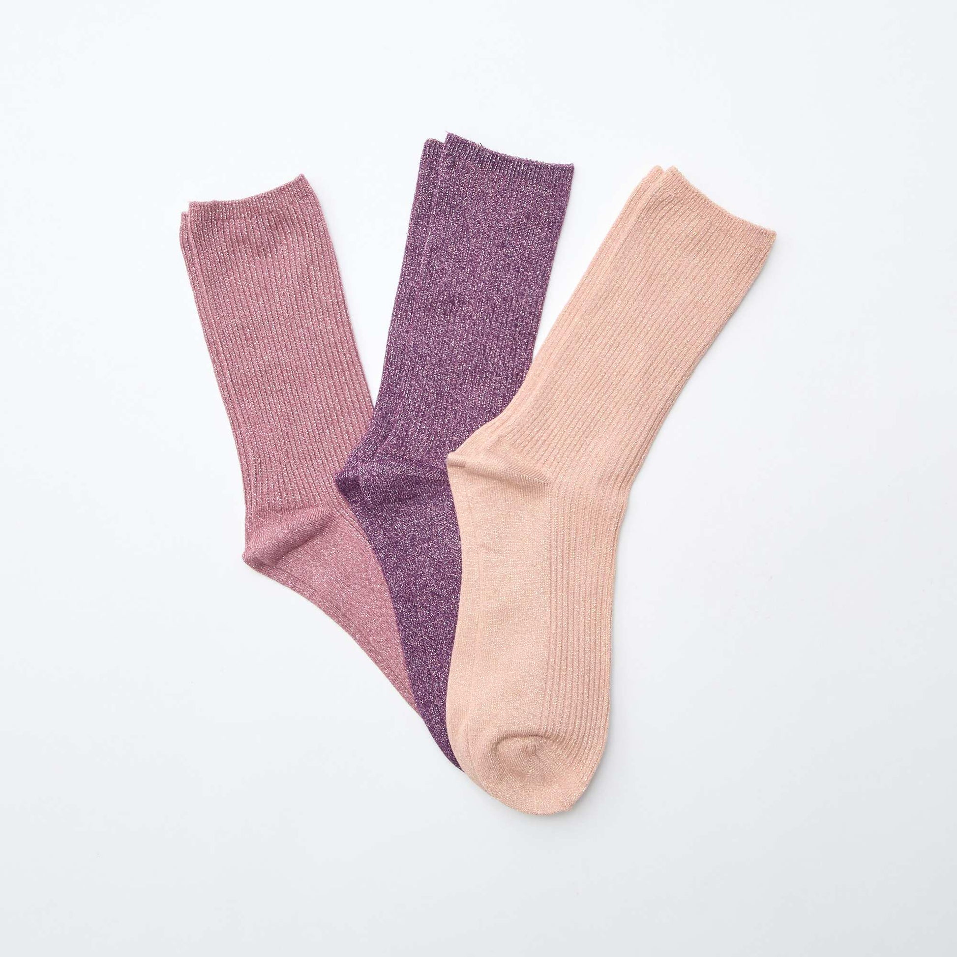 Lot de 3 chaussettes à pailettes en coton VIOLET